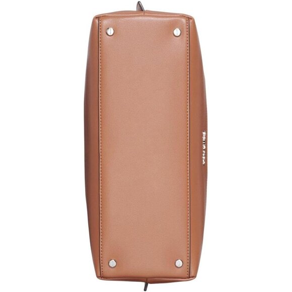 Bianca Caramel Vegan Leather Satchel 3-Compartment Crossbody Handbag - Picture 3 of 5